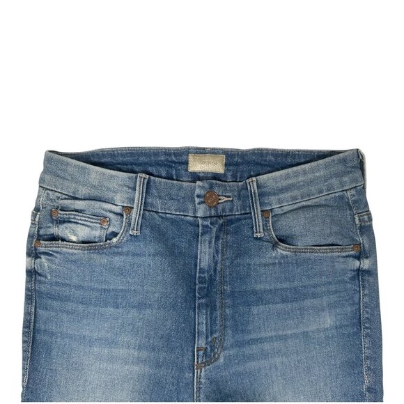 Mother High Waisted Looker Ankle Fray Jeans Size 26 In Thrilling Shots Wash Blue - Picture 10 of 14